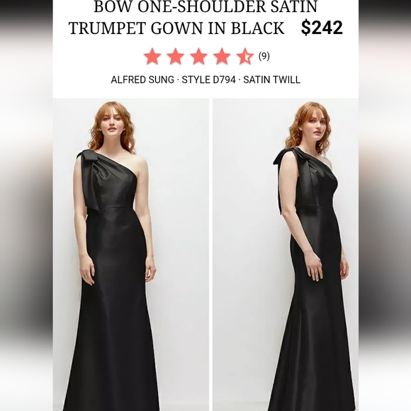 NWT Alfred Sung Bow One-Shoulder Satin Trumpet Gown Black Size 10 - Picture 13 of 14